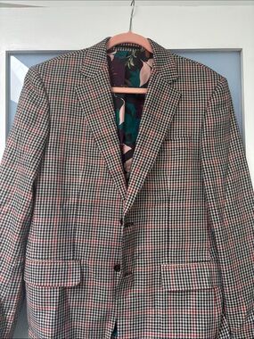 Simons Houndstooth Sport Coat in Black, White & Red Windowpane